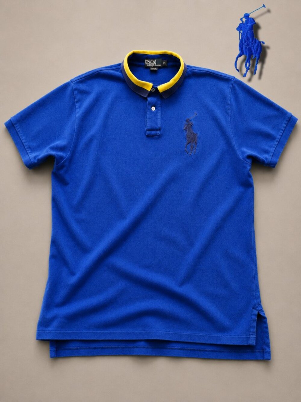 Vintage Polo Ralph Lauren Big Pony Polo Shirt XL Royal Blue Yellow Collar